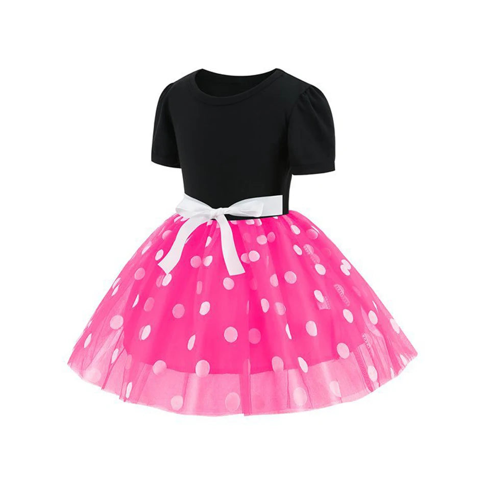 New Polka Dot Princess Dress for Baby Girls Minnie Mesh Bow Dress Birthday Party Gown Halloween Carnival Cosplay Costume