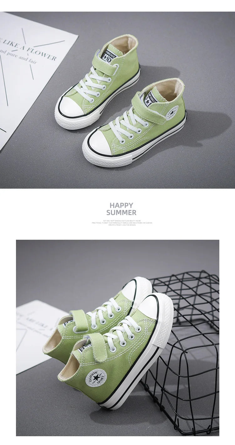 Canvas Shoes Student Casual New Children Hook and Loop Slip on Flat Board Shoes Kids Soft Bottom Non Slip Breathable Sneakers