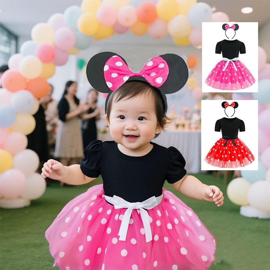 New Polka Dot Princess Dress for Baby Girls Minnie Mesh Bow Dress Birthday Party Gown Halloween Carnival Cosplay Costume