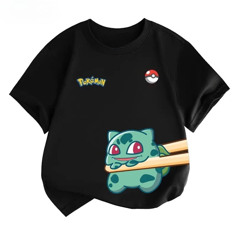 Potdemiel Summer New Pikachu Print Children's Pure Cotton T-Shirt, Boys and Girls, Comfortable and Breathable Children's T-Shirt