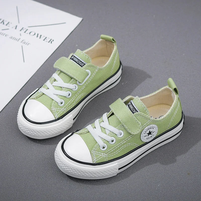 Canvas Shoes Student Casual New Children Hook and Loop Slip on Flat Board Shoes Kids Soft Bottom Non Slip Breathable Sneakers