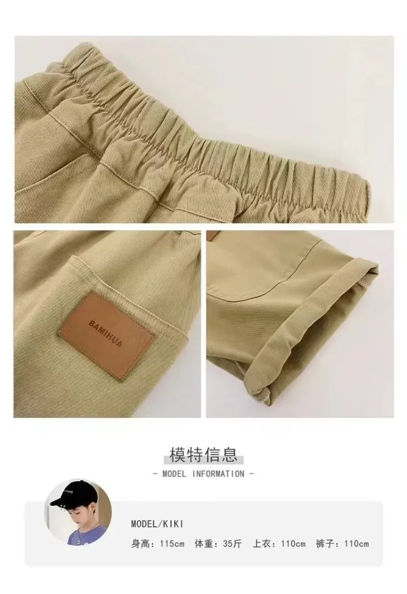 UNITIM Summer 3-14Y Kids Boy Shorts Sticker Pockets Children Boys Half-length Pant Loose Casual Elastic Waist Junior Boys Shorts