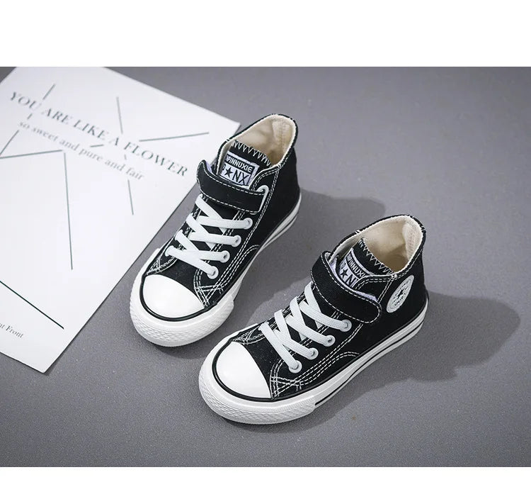 Canvas Shoes Student Casual New Children Hook and Loop Slip on Flat Board Shoes Kids Soft Bottom Non Slip Breathable Sneakers
