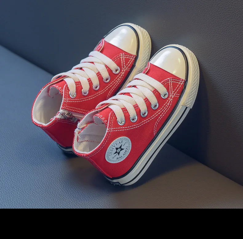 Girls Spring Korean Version Soft Soled Casual Shoes Boys High Top Canvas Shoes Children Antiskid Student Board Shoes Solid Color