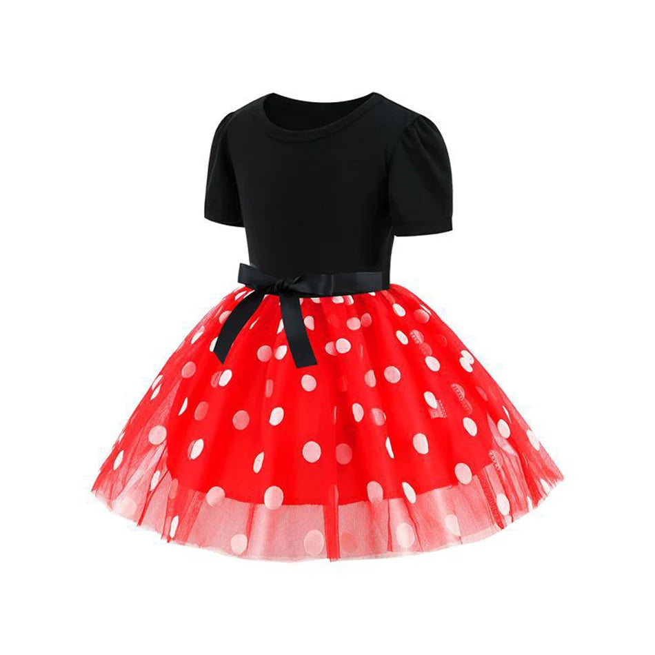 New Polka Dot Princess Dress for Baby Girls Minnie Mesh Bow Dress Birthday Party Gown Halloween Carnival Cosplay Costume