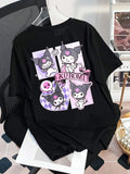 Sanrio Kuromi Collage Graphic Tee Multiple Sizes Screen Print Kuromi Theme Pure Cotton Casual Wear Fashionable Style
