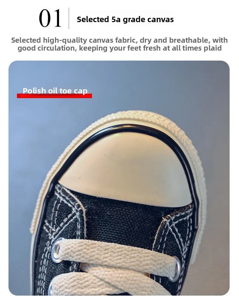 Girls Spring Korean Version Soft Soled Casual Shoes Boys High Top Canvas Shoes Children Antiskid Student Board Shoes Solid Color