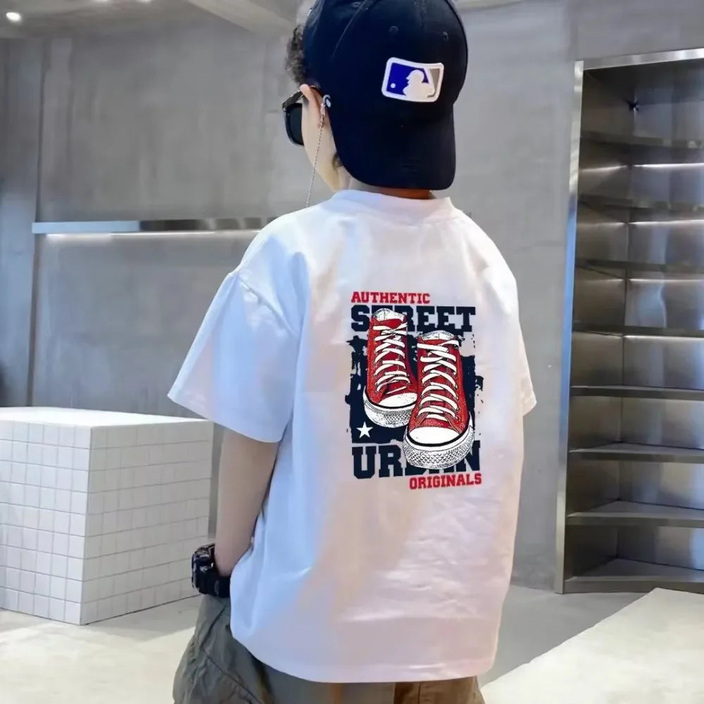 100% Cotton Kids T-shirt Summer Streetwear Cool Graffiti Print Boys Girls Short Sleeve Children Tops High Quality