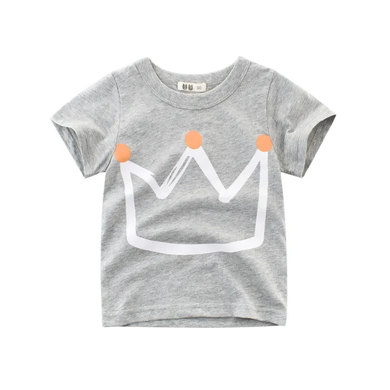 2-9 Y Boys T-Shirts Cartoon Animals Baby Kids Tees Children Cotton Short Sleeves Summer Tops Car Dinosaur Shark Printing