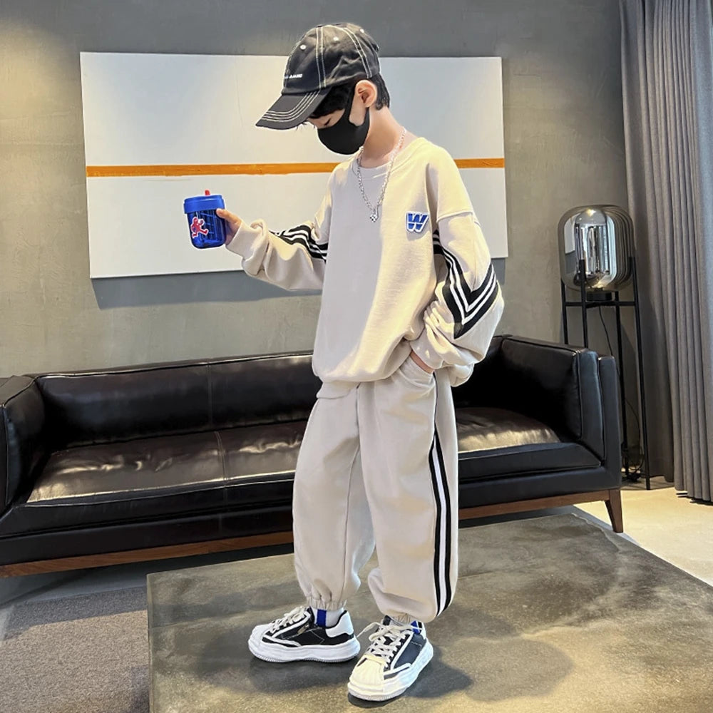 Boys Sportswear Sets 2025 New Fashion Kids Suits Spring Autumn Children Casual Pullovers Outfits Teenager Sports Top+Pants 2Pcs