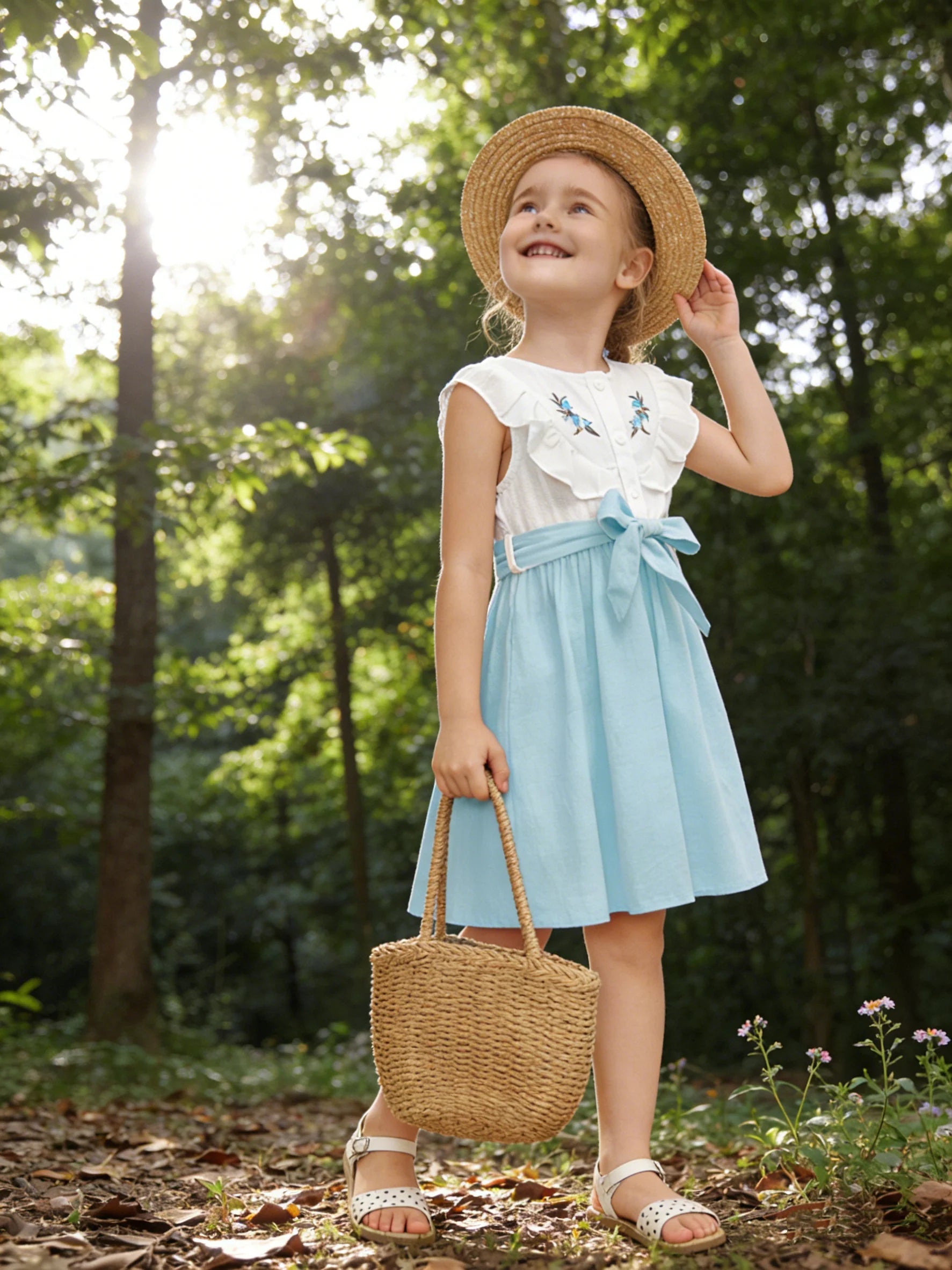 Girls Casual Summer Sleeveless Embroidered Dress Children's Fashion Cute Skirt for Kids Age 4-12 Years Old
