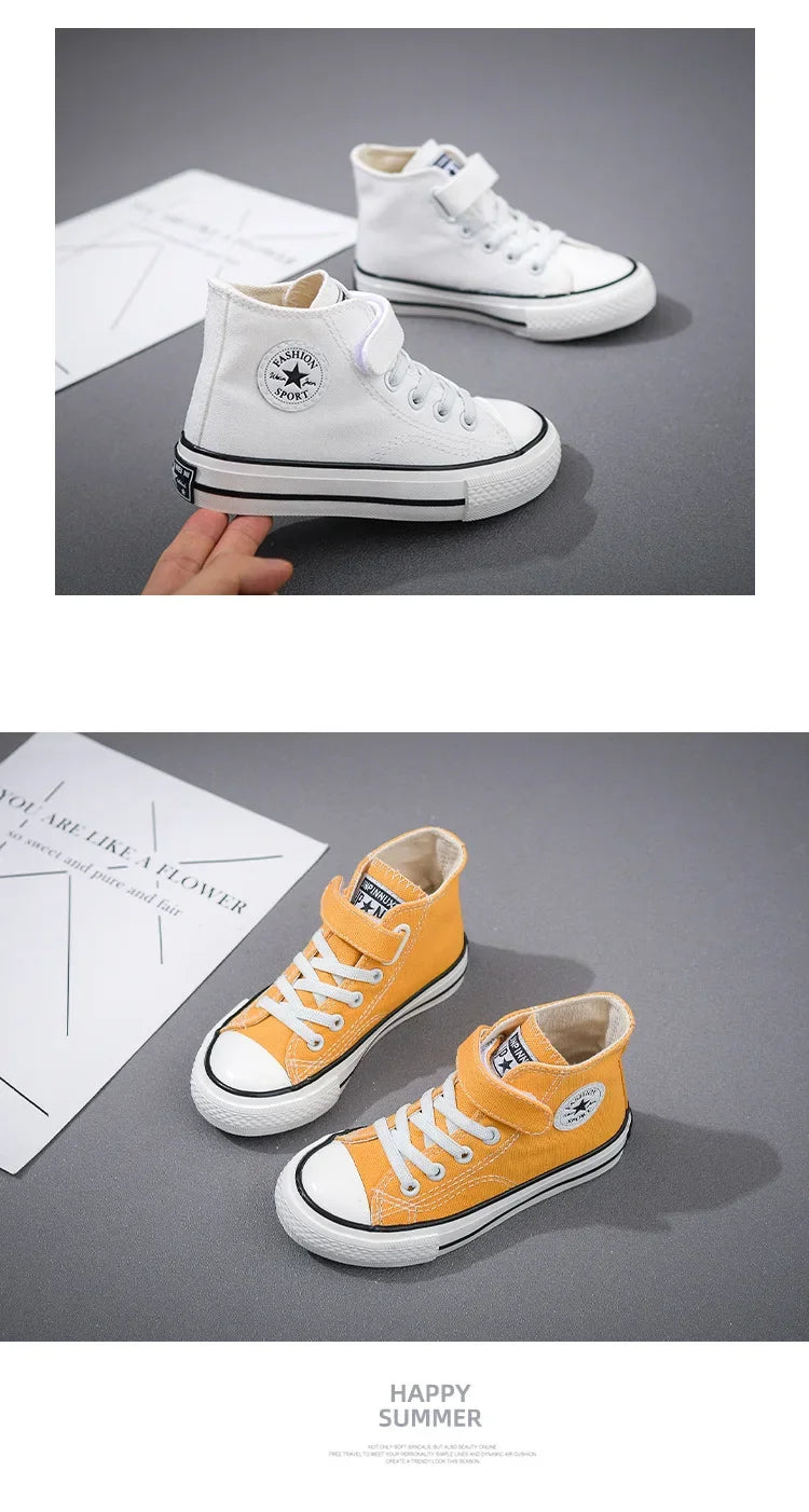 Canvas Shoes Student Casual New Children Hook and Loop Slip on Flat Board Shoes Kids Soft Bottom Non Slip Breathable Sneakers