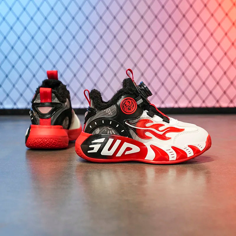 New autumn/winter 2025 children's basketball shoes with waterproof leather surface and training sports shoes for boys and girls