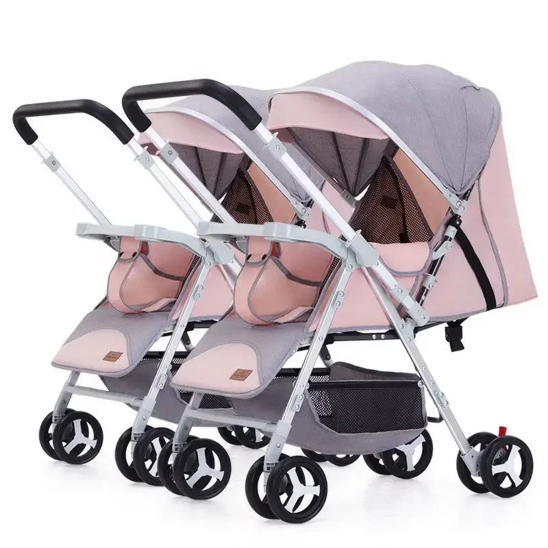 Portable Twin Baby Stroller Multifunctional Twin Baby Stroller Adjustable Backrest Detachable Two-way Baby Stroller Foldable