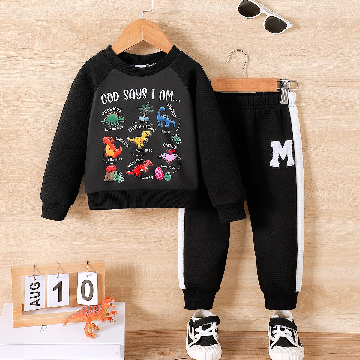 Boys' Sports Style Set Round Neck Dinosaur Printed Long Sleeve+Long Pants 2-piece Set 1-5 Year Old Boys' Spring and Autumn Set