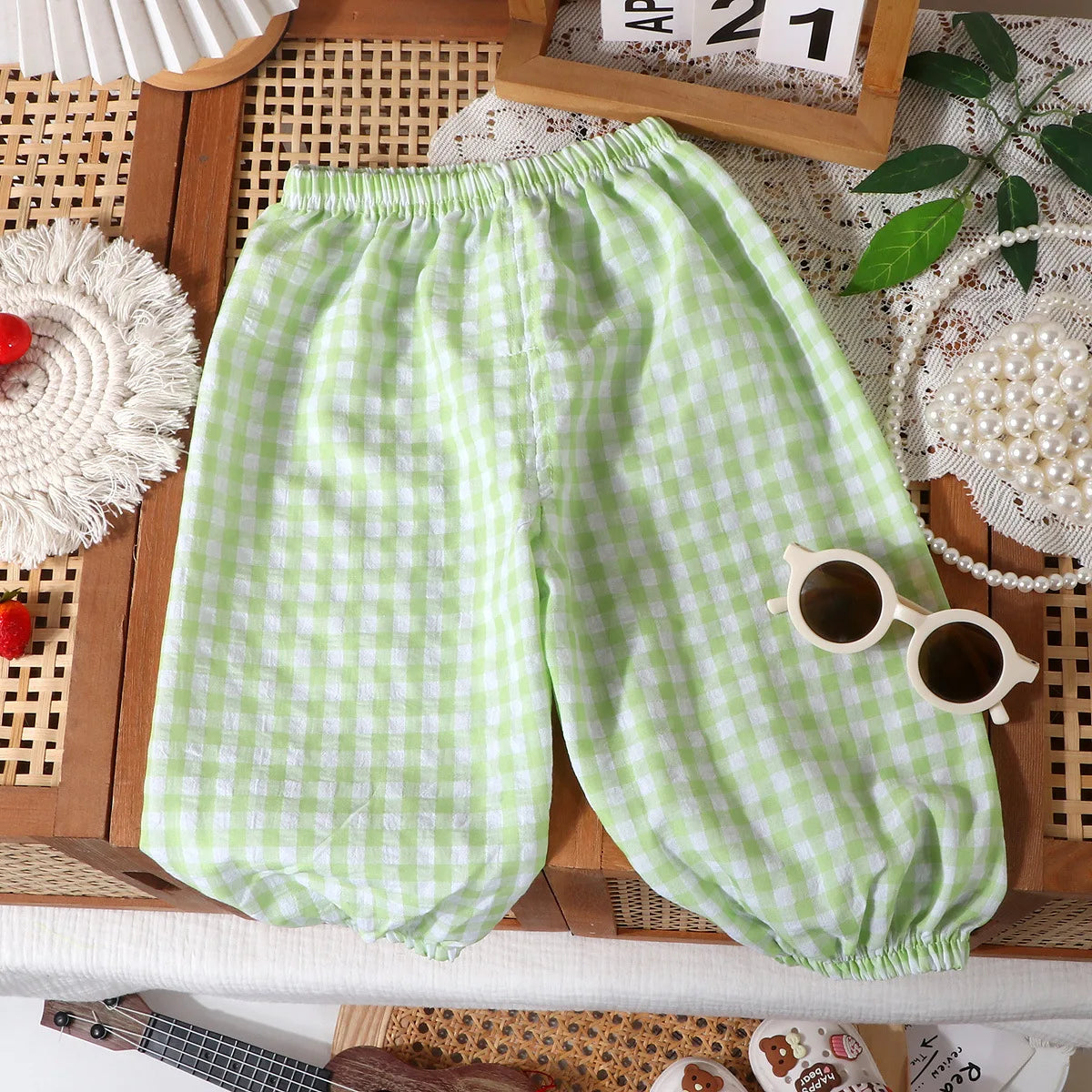 0-7Y Baby Girls Boys Mosquito Trousers 2026 Summer Kids Plaid Pants Breathable Repellent Lantern Daily Outdoor Children Clothing