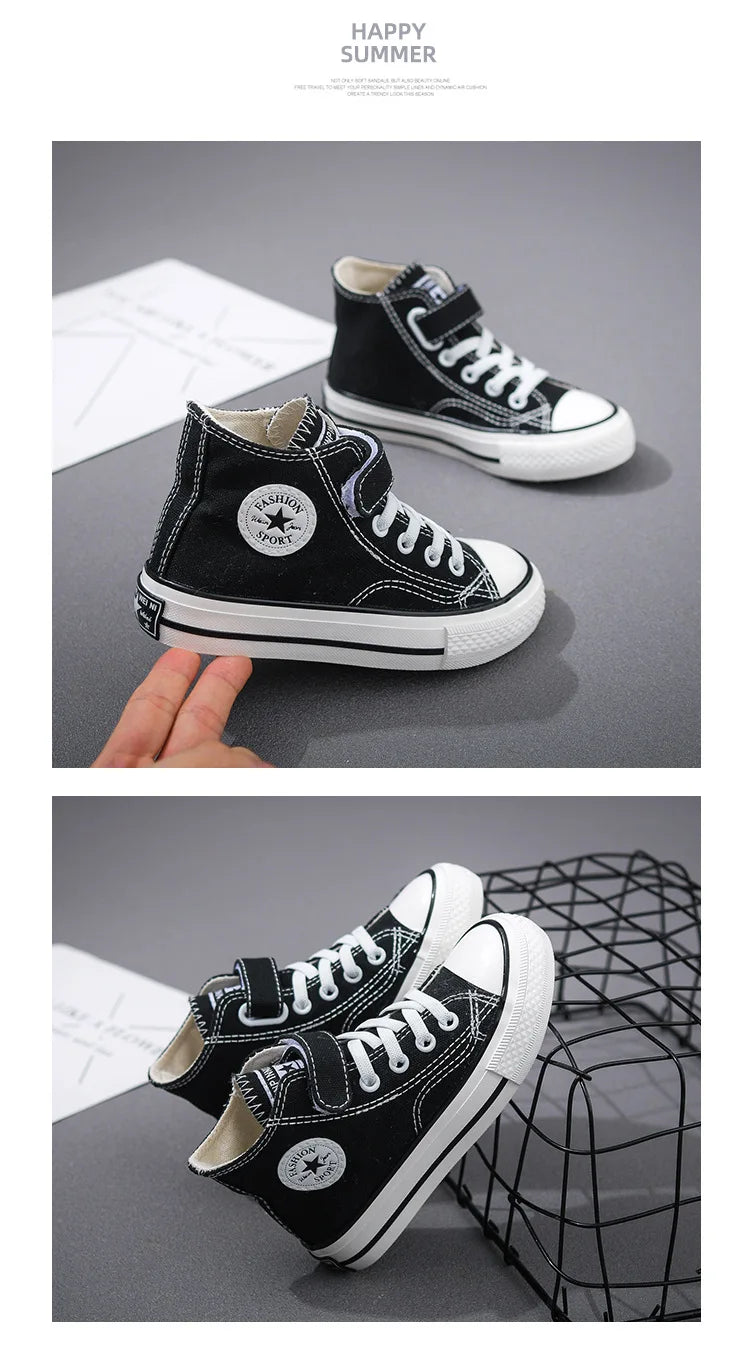 Canvas Shoes Student Casual New Children Hook and Loop Slip on Flat Board Shoes Kids Soft Bottom Non Slip Breathable Sneakers