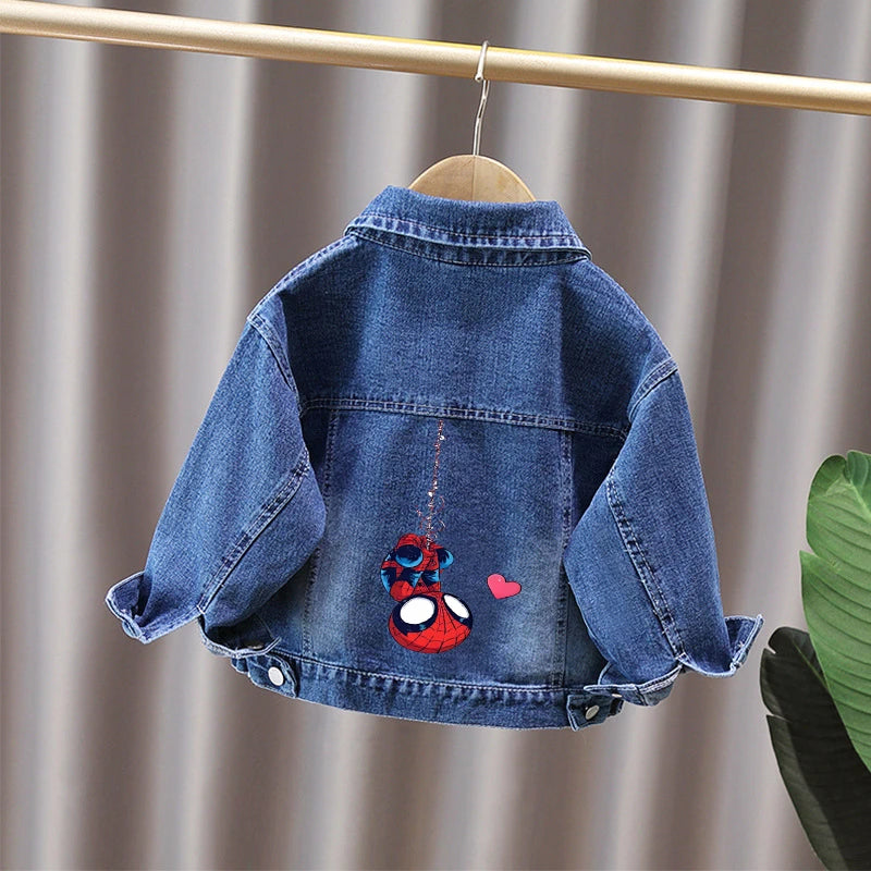 Cartoon Spiderman Print Boys' Casual Single-Button Denim Jacket Spring Autumn New Style Children's Jeans Coat for Ages 2-11
