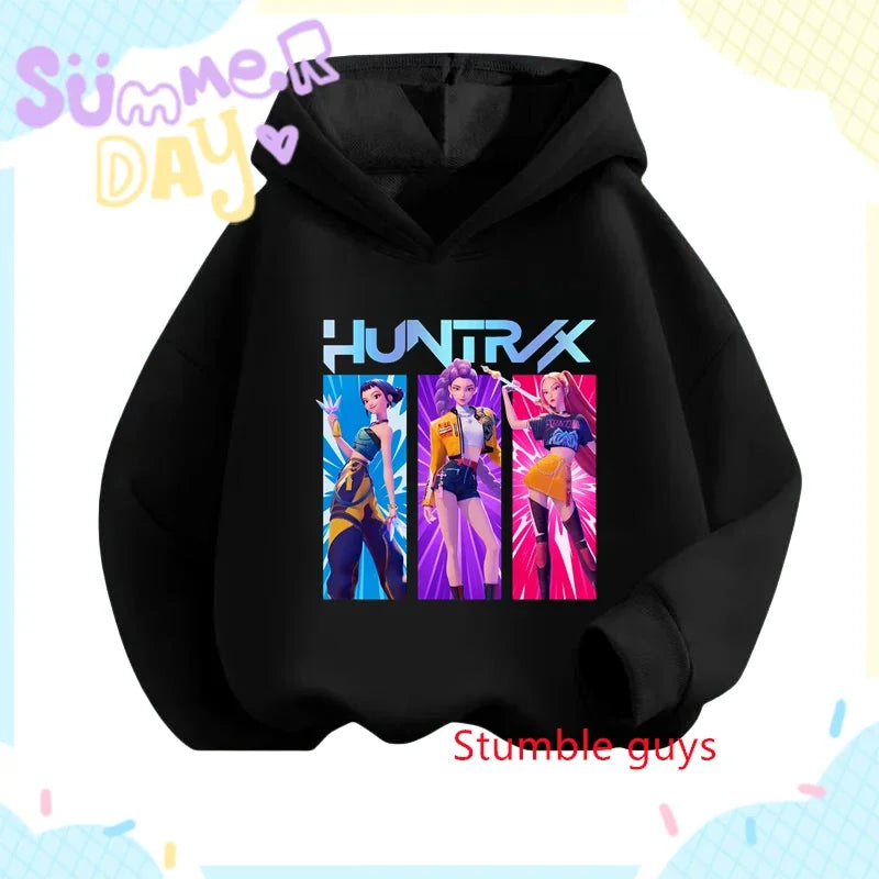 Kpop Demon Hunters Girls Hoodie Autumn Rumi Anime Soft Warm Daily Wear Sweet Print Boys Hooded Sweatshirt