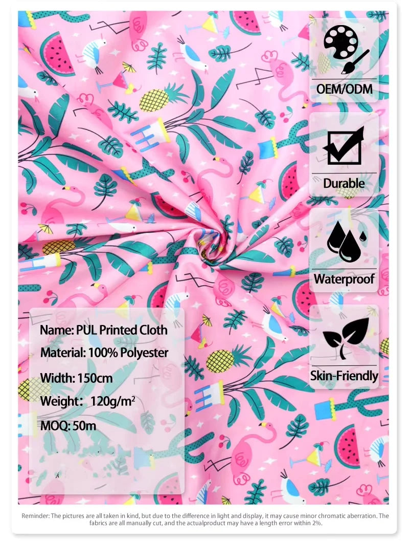 100X150CM Printed Fabric for Baby Diapers Waterproof Breathable TPU Laminated Fabric for DIY Storage Bag
