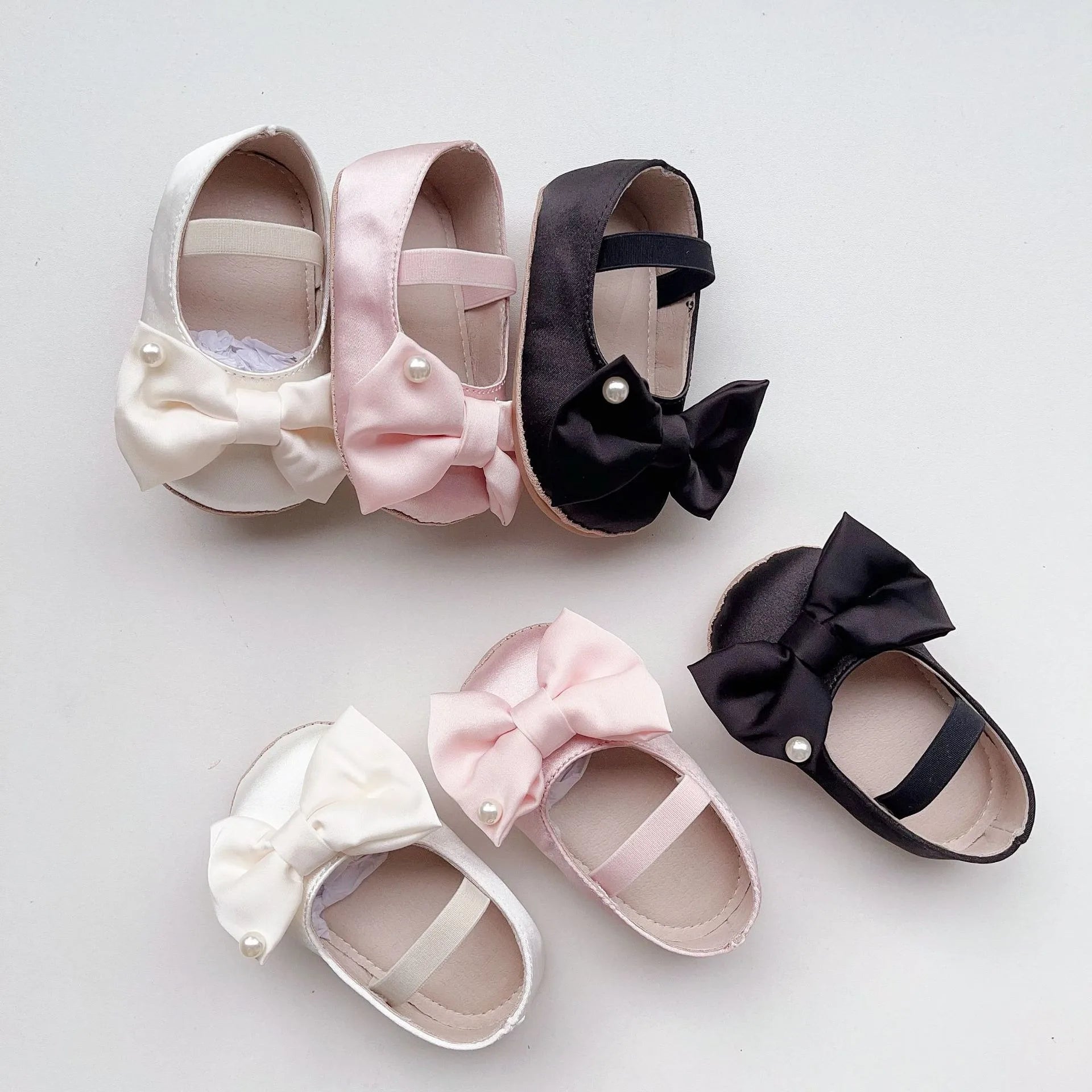 0-18M Newborn Baby Bowknot Shoes Rubber Sole Anti-slip PU Ballet Slippers Infant Girl Dress First Walkers Kids Pearl Crib Shoes