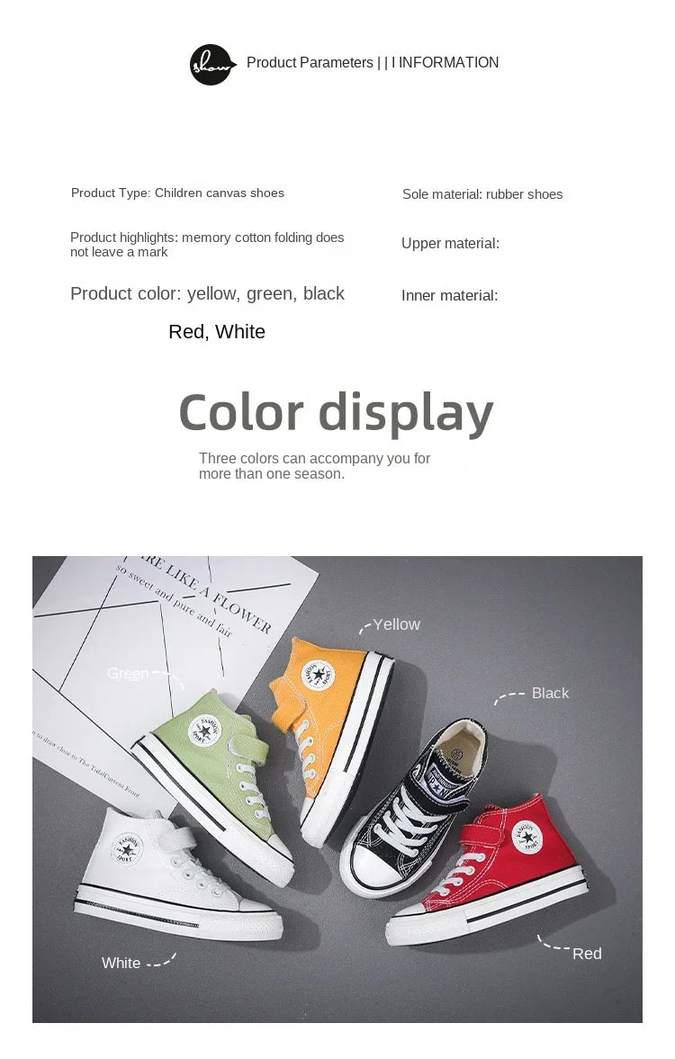Canvas Shoes Student Casual New Children Hook and Loop Slip on Flat Board Shoes Kids Soft Bottom Non Slip Breathable Sneakers