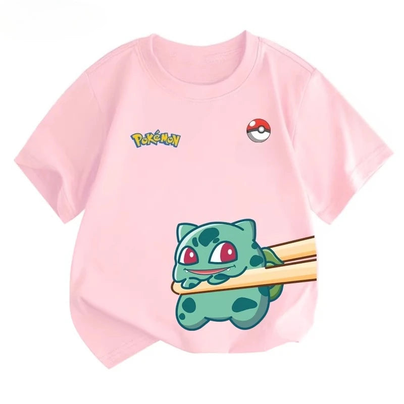 Potdemiel Summer New Pikachu Print Children's Pure Cotton T-Shirt, Boys and Girls, Comfortable and Breathable Children's T-Shirt