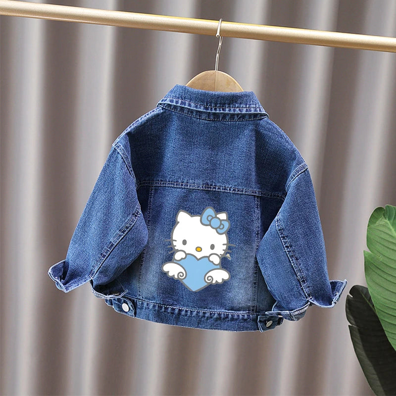 Spring Autumn Cartoon Hello Kitty Baby Girls Denim Jacket Coat Kids Outerwear 2-11 Years Old New Children's Clothing