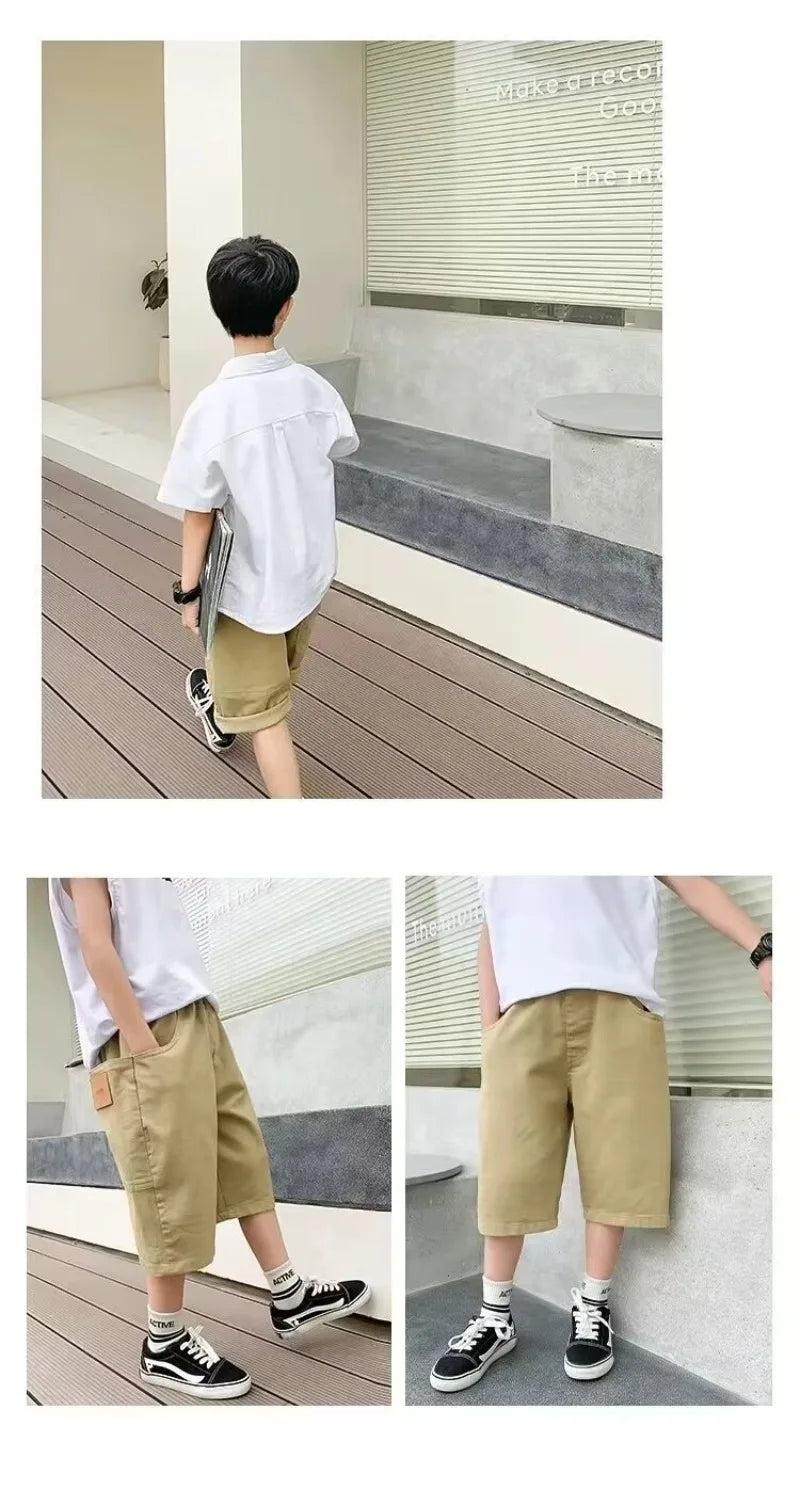 UNITIM Summer 3-14Y Kids Boy Shorts Sticker Pockets Children Boys Half-length Pant Loose Casual Elastic Waist Junior Boys Shorts