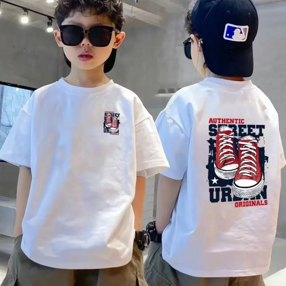 100% Cotton Kids T-shirt Summer Streetwear Cool Graffiti Print Boys Girls Short Sleeve Children Tops High Quality