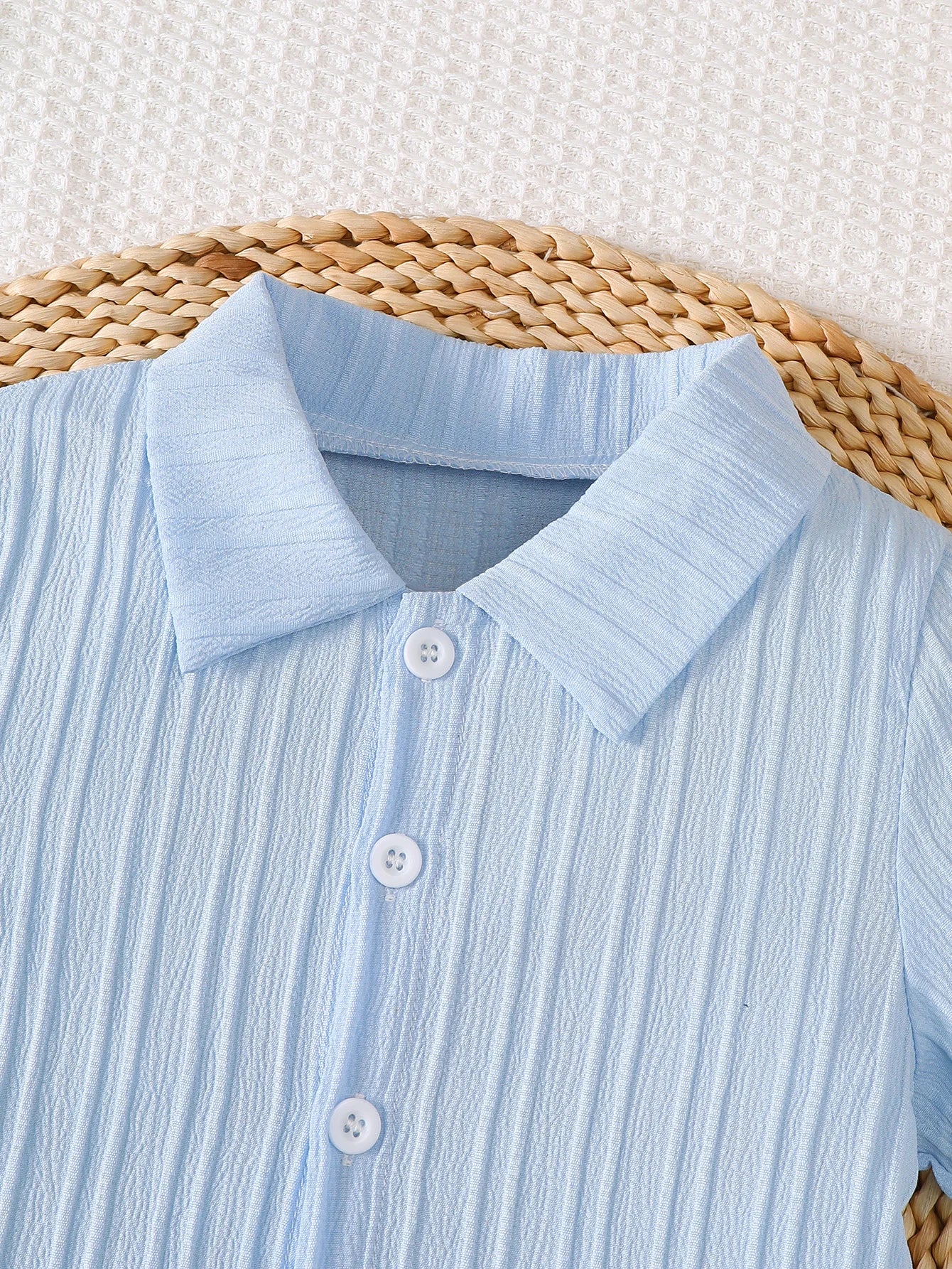 Boys Summer Casual Solid Color Collared Open Front Short Sleeve Outfit Set