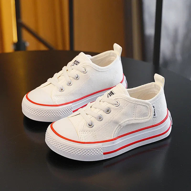 Spring Autumn Children Canvas Shoes Boys High Top Girls Casual Board Shoes Soft Soled Velcro Antiskid Solid Color Breathable
