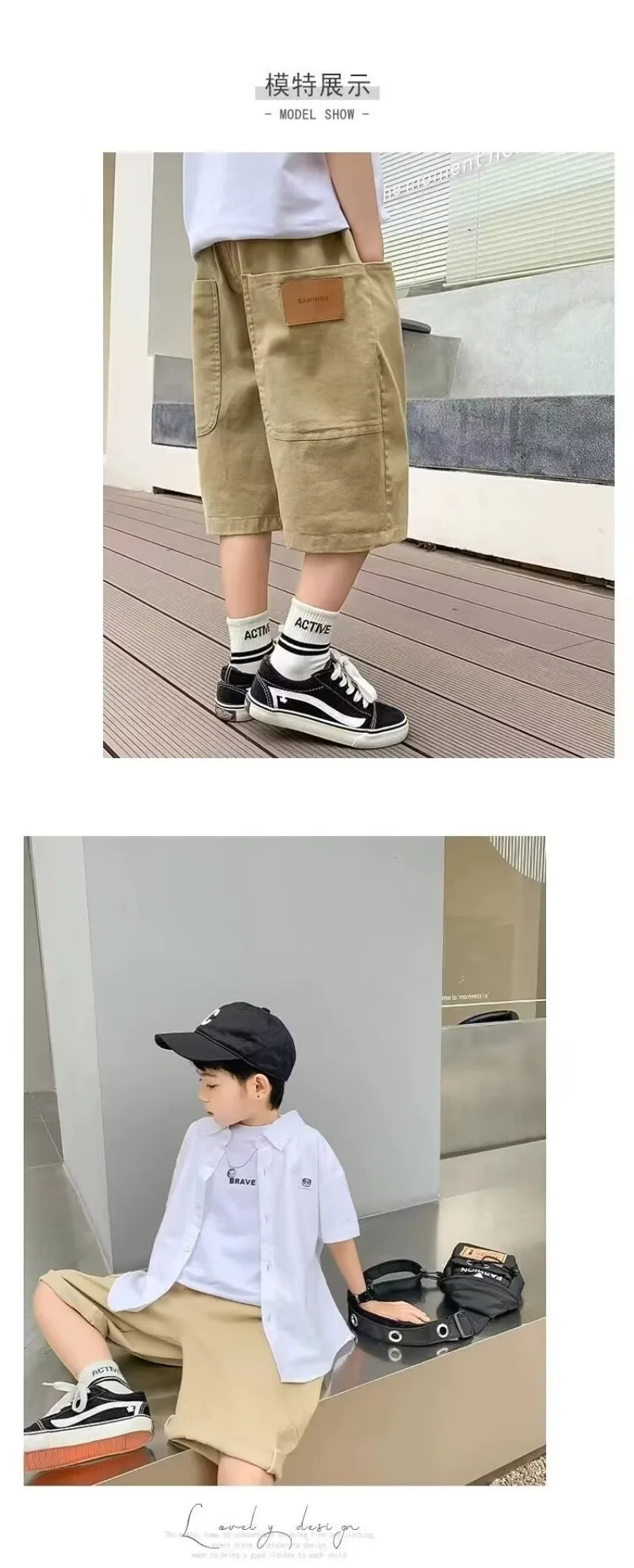 UNITIM Summer 3-14Y Kids Boy Shorts Sticker Pockets Children Boys Half-length Pant Loose Casual Elastic Waist Junior Boys Shorts