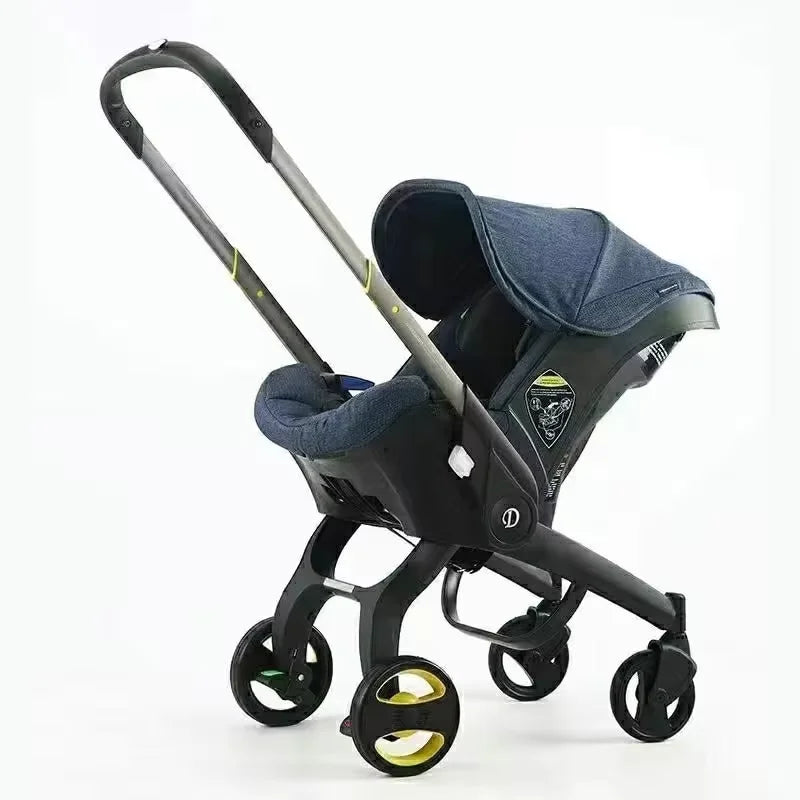 Newborn to Toddler Travel System All-in-One Baby Mobility Solution, Stroller + Car Seat + Cradle + Basket, Anti-Rebound Handle Design, Shock Absorption Plastic, 5-Point Safety Belt, Foot Brake, Unfold 82cm, Fold 60cm, 0-6 Yea