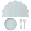 Wholesale BPA Free Silicone Baby Feeding Set 4 Pcs Cartoon Shapes Place Mat Soft Spoon Fork For Kids Newborn Weaning Tableware