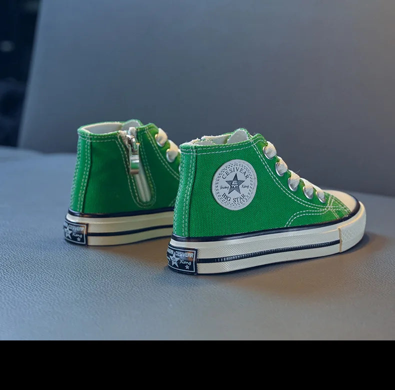 Girls Spring Korean Version Soft Soled Casual Shoes Boys High Top Canvas Shoes Children Antiskid Student Board Shoes Solid Color
