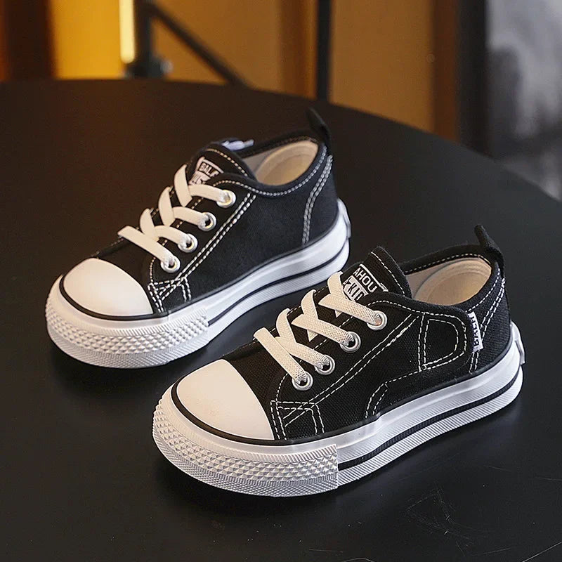 Spring Autumn Children Canvas Shoes Boys High Top Girls Casual Board Shoes Soft Soled Velcro Antiskid Solid Color Breathable