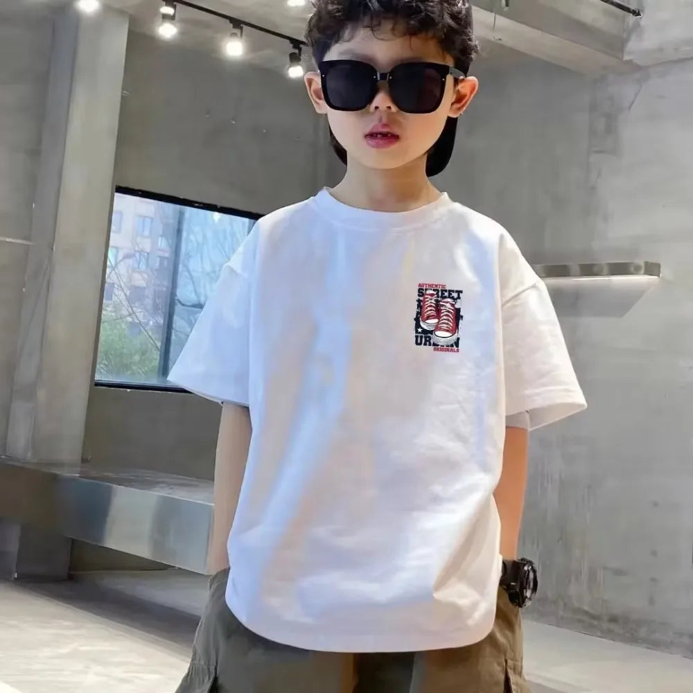 100% Cotton Kids T-shirt Summer Streetwear Cool Graffiti Print Boys Girls Short Sleeve Children Tops High Quality