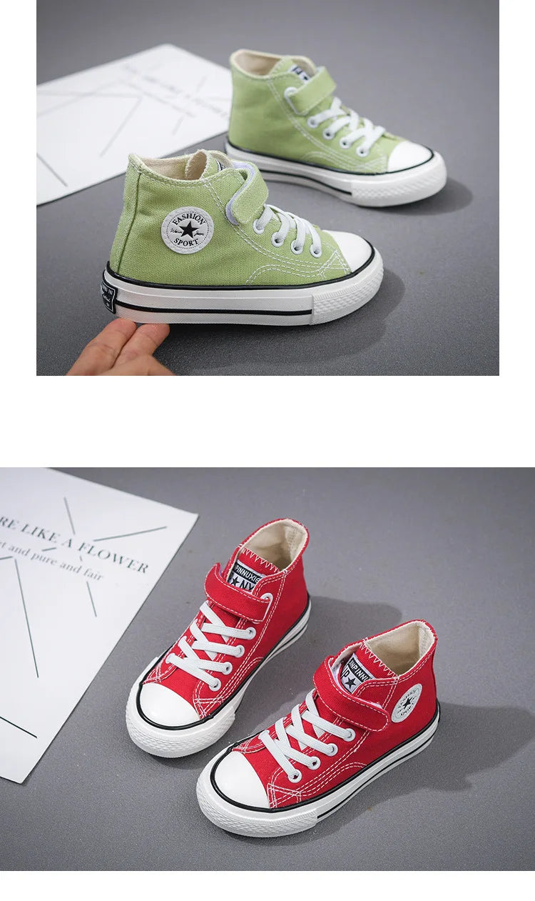 Canvas Shoes Student Casual New Children Hook and Loop Slip on Flat Board Shoes Kids Soft Bottom Non Slip Breathable Sneakers
