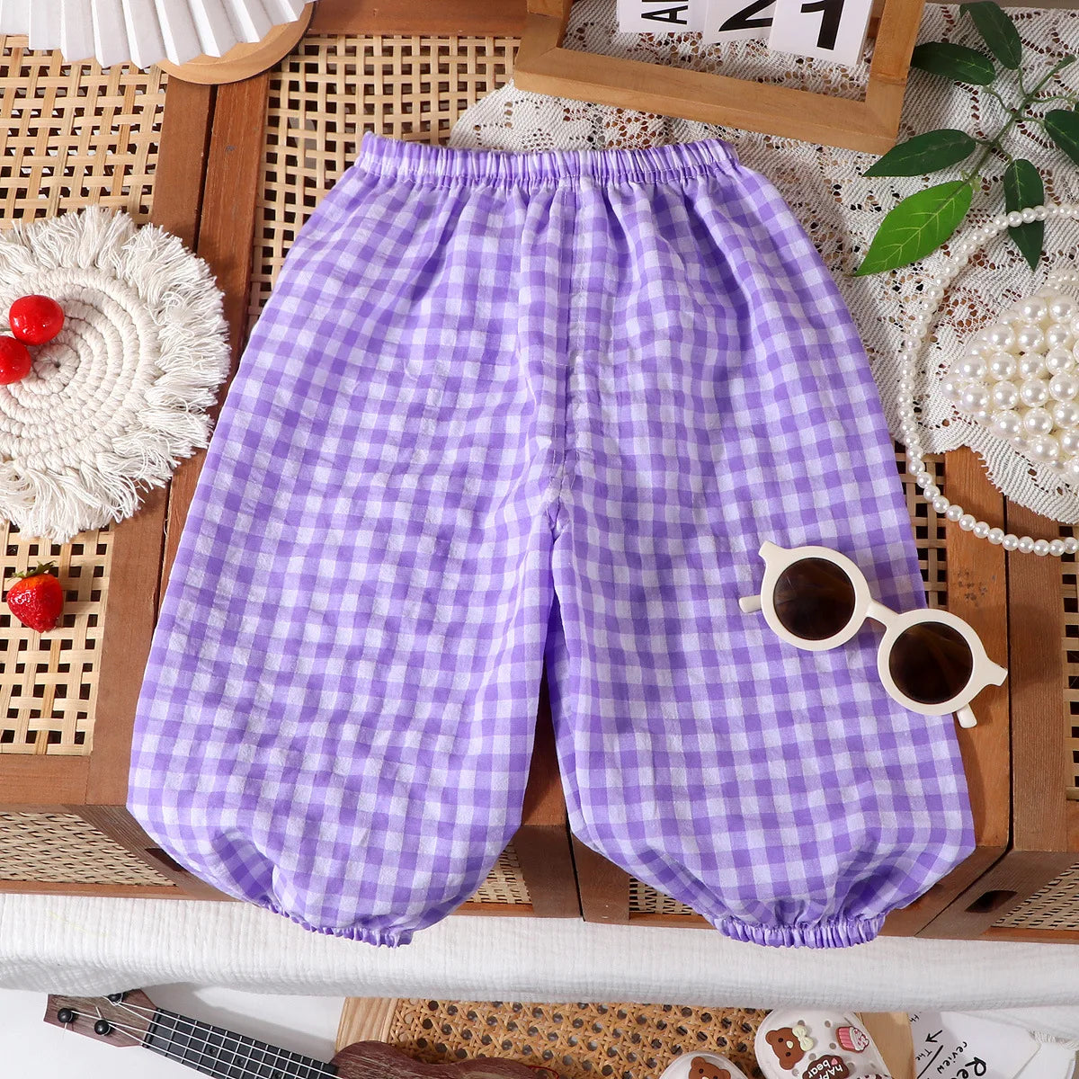 0-7Y Baby Girls Boys Mosquito Trousers 2026 Summer Kids Plaid Pants Breathable Repellent Lantern Daily Outdoor Children Clothing