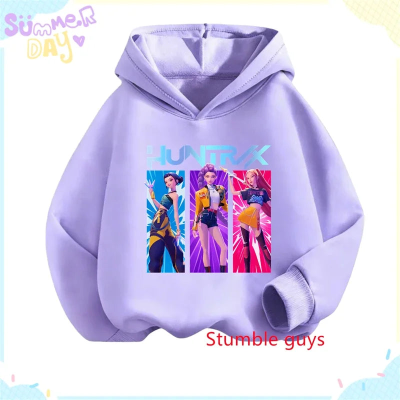 Kpop Demon Hunters Girls Hoodie Autumn Rumi Anime Soft Warm Daily Wear Sweet Print Boys Hooded Sweatshirt