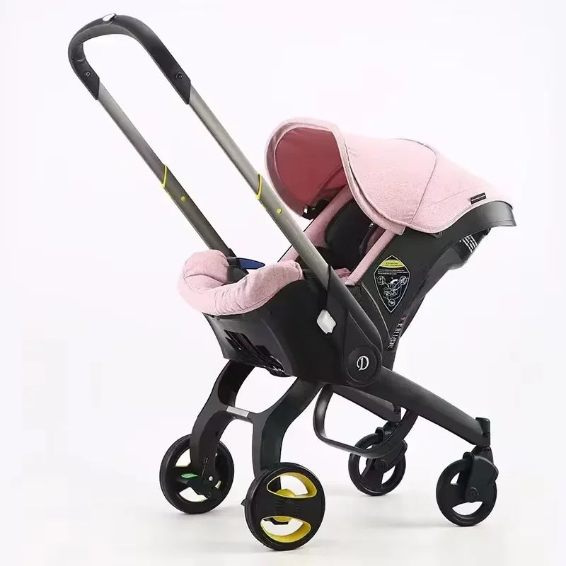 Newborn to Toddler Travel System All-in-One Baby Mobility Solution, Stroller + Car Seat + Cradle + Basket, Anti-Rebound Handle Design, Shock Absorption Plastic, 5-Point Safety Belt, Foot Brake, Unfold 82cm, Fold 60cm, 0-6 Yea