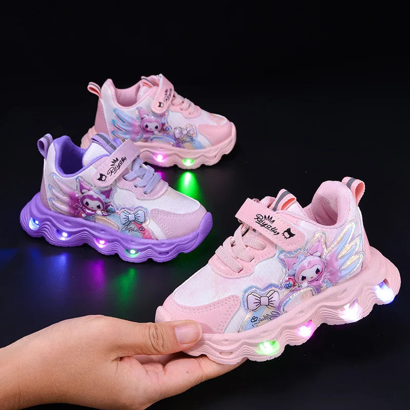 2026 Summer Sanrio Kuromi Child Casual Shoes New Style Led Light Sneakers   Kids Anti-Slip Running Shoes