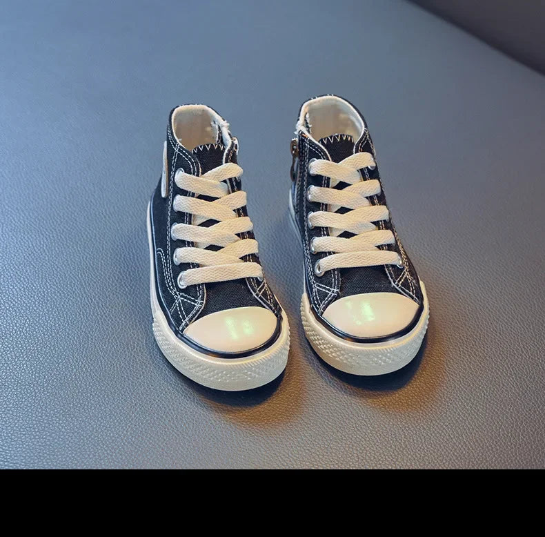 Girls Spring Korean Version Soft Soled Casual Shoes Boys High Top Canvas Shoes Children Antiskid Student Board Shoes Solid Color
