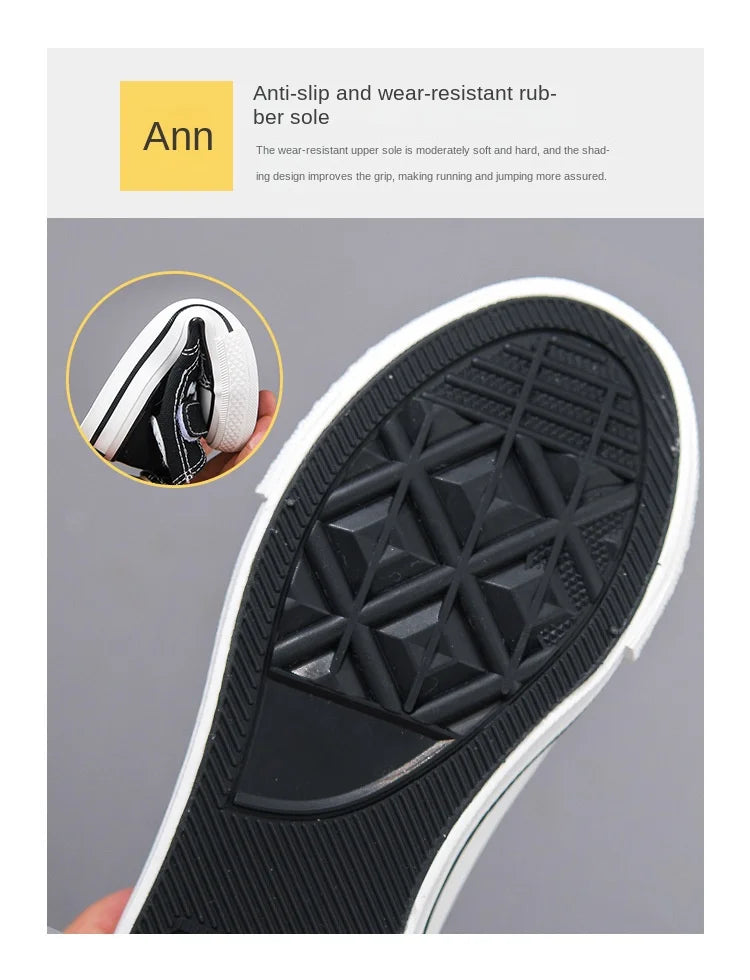 Canvas Shoes Student Casual New Children Hook and Loop Slip on Flat Board Shoes Kids Soft Bottom Non Slip Breathable Sneakers