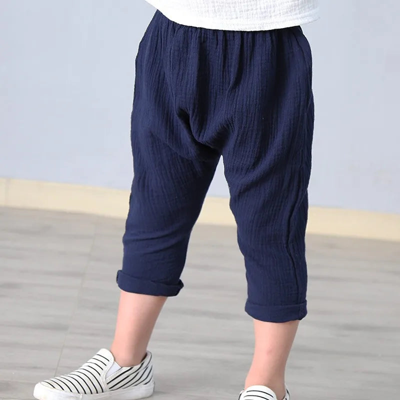 Kids Pants Boy Girl Summer Linen Pleated Trousers Children Ankle-length Pants for Baby Boys Pants Casual Harem kids clothes