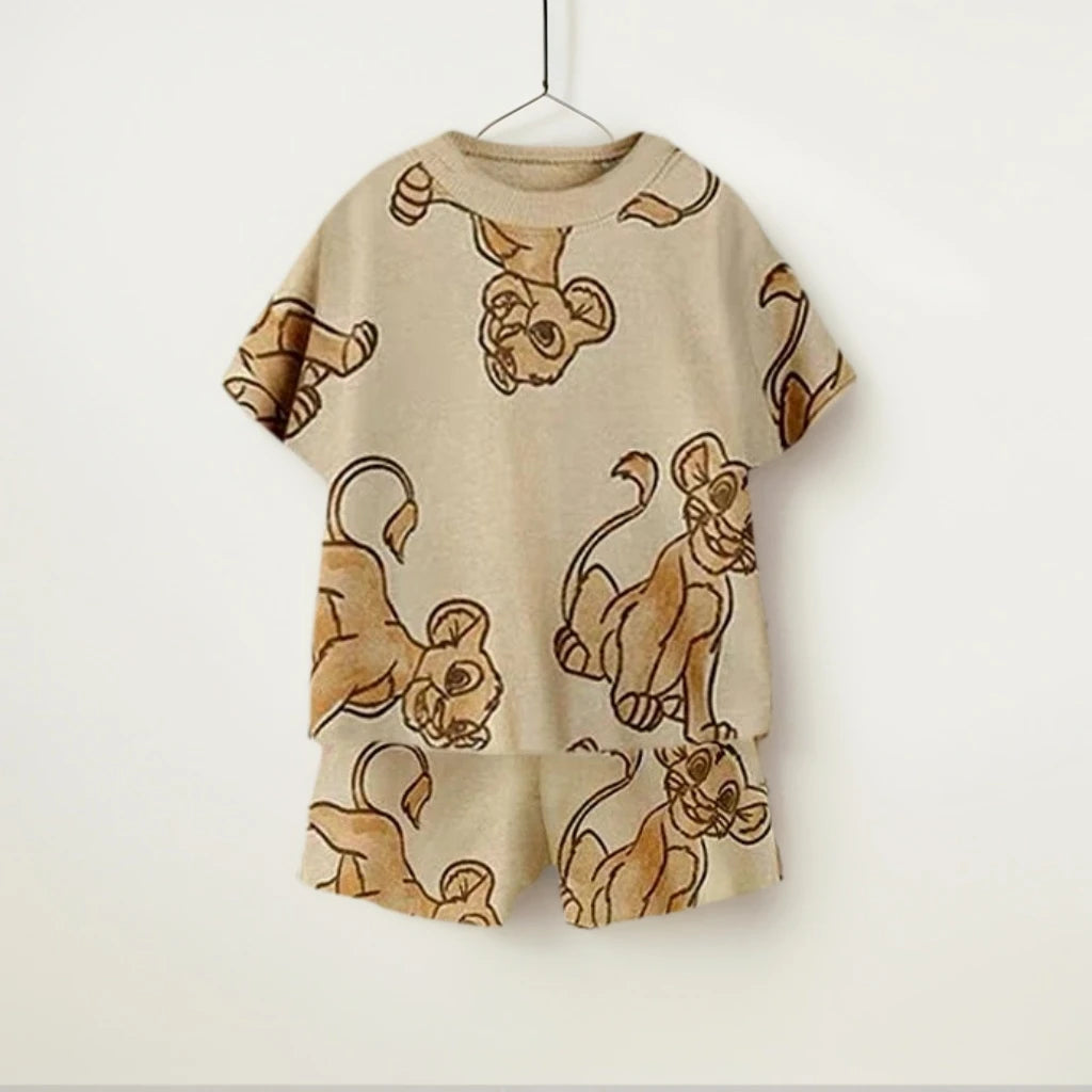 Children's All Over Print Casual Sets Lion King Winnie The Pooh Mickey Print Kids Loose Two Piece Sets Summer New Boys And Girls