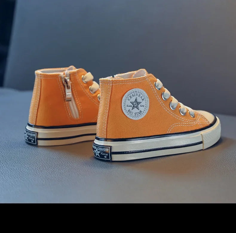 Girls Spring Korean Version Soft Soled Casual Shoes Boys High Top Canvas Shoes Children Antiskid Student Board Shoes Solid Color