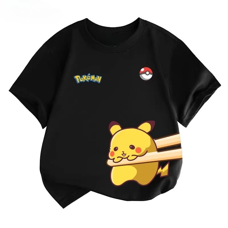 Potdemiel Summer New Pikachu Print Children's Pure Cotton T-Shirt, Boys and Girls, Comfortable and Breathable Children's T-Shirt