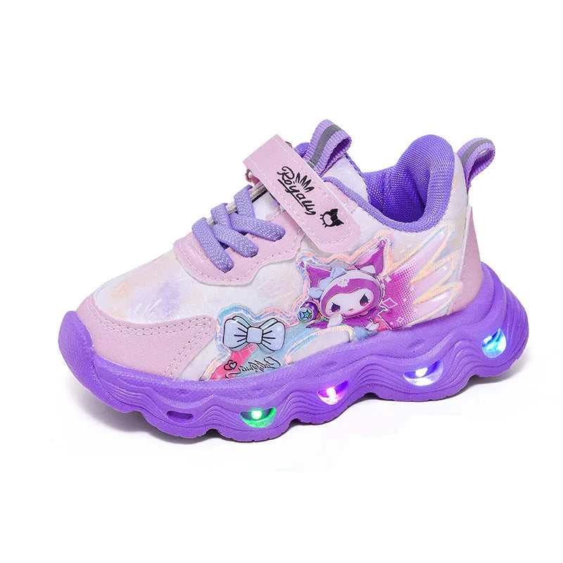 2026 Summer Sanrio Kuromi Child Casual Shoes New Style Led Light Sneakers   Kids Anti-Slip Running Shoes